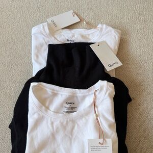 Quince Capsule Bundle – XS, NWT Black Turtleneck + 2 White Cotton Tees